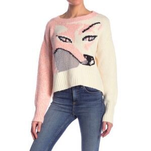-Wildfox Women's Fox Sable Taupe Rose Sweater NWT
